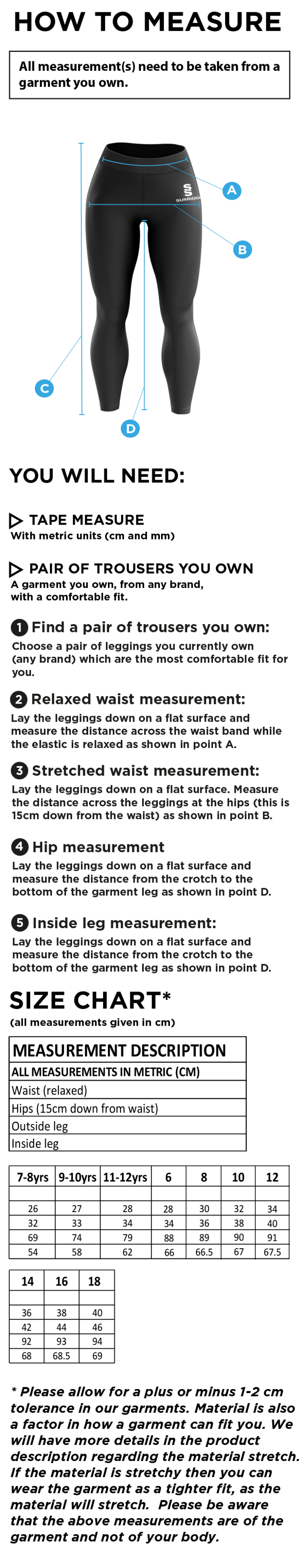 Performance Full Length Camo Leggings : Black - Size Guide
