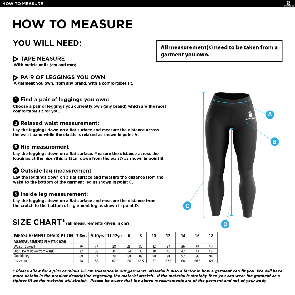 Performance Full Length Camo Leggings : Black - Size Guide